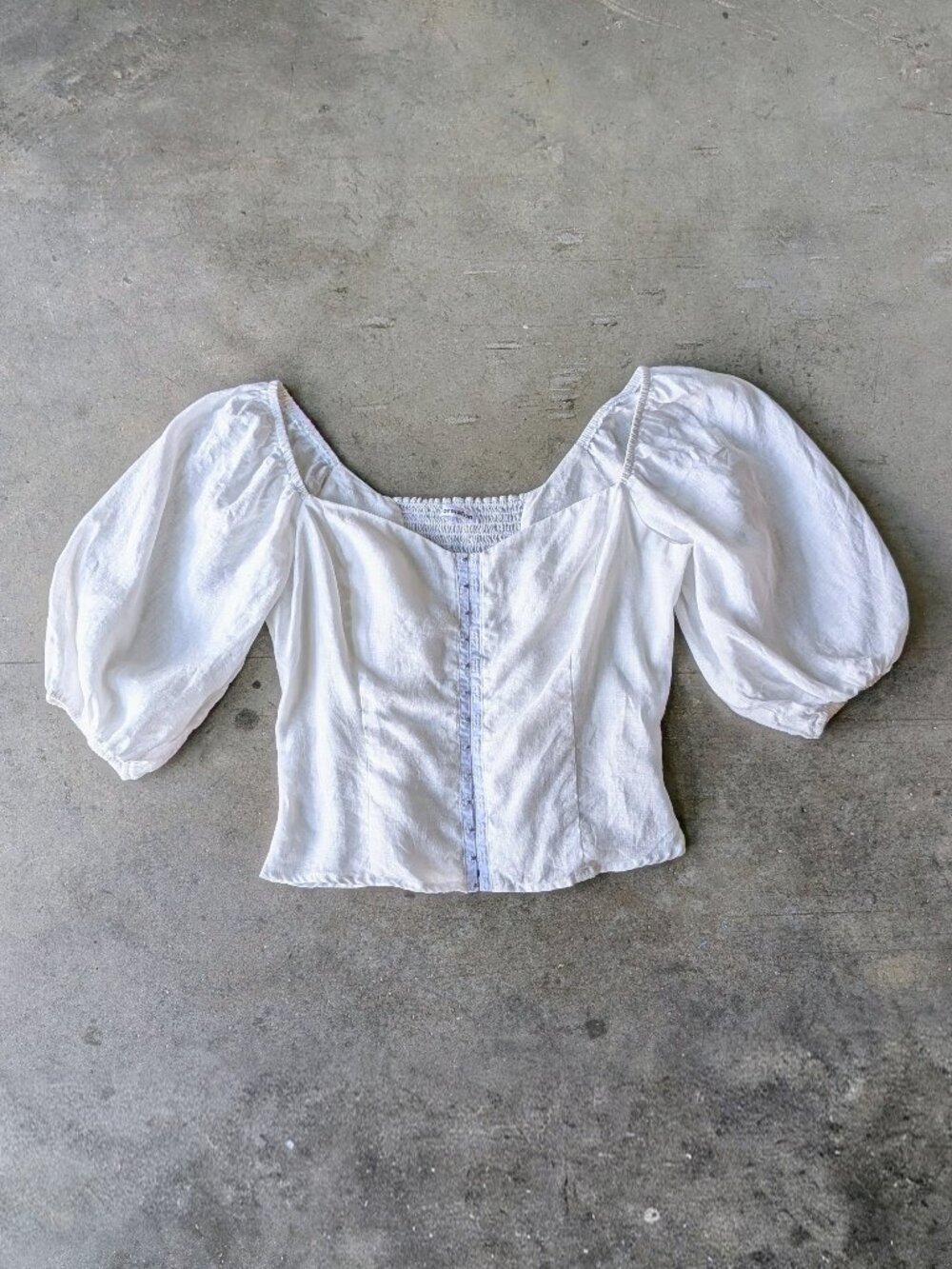 Reformation White Linen Puff Shoulder Smocked Corset Crop Top size 4